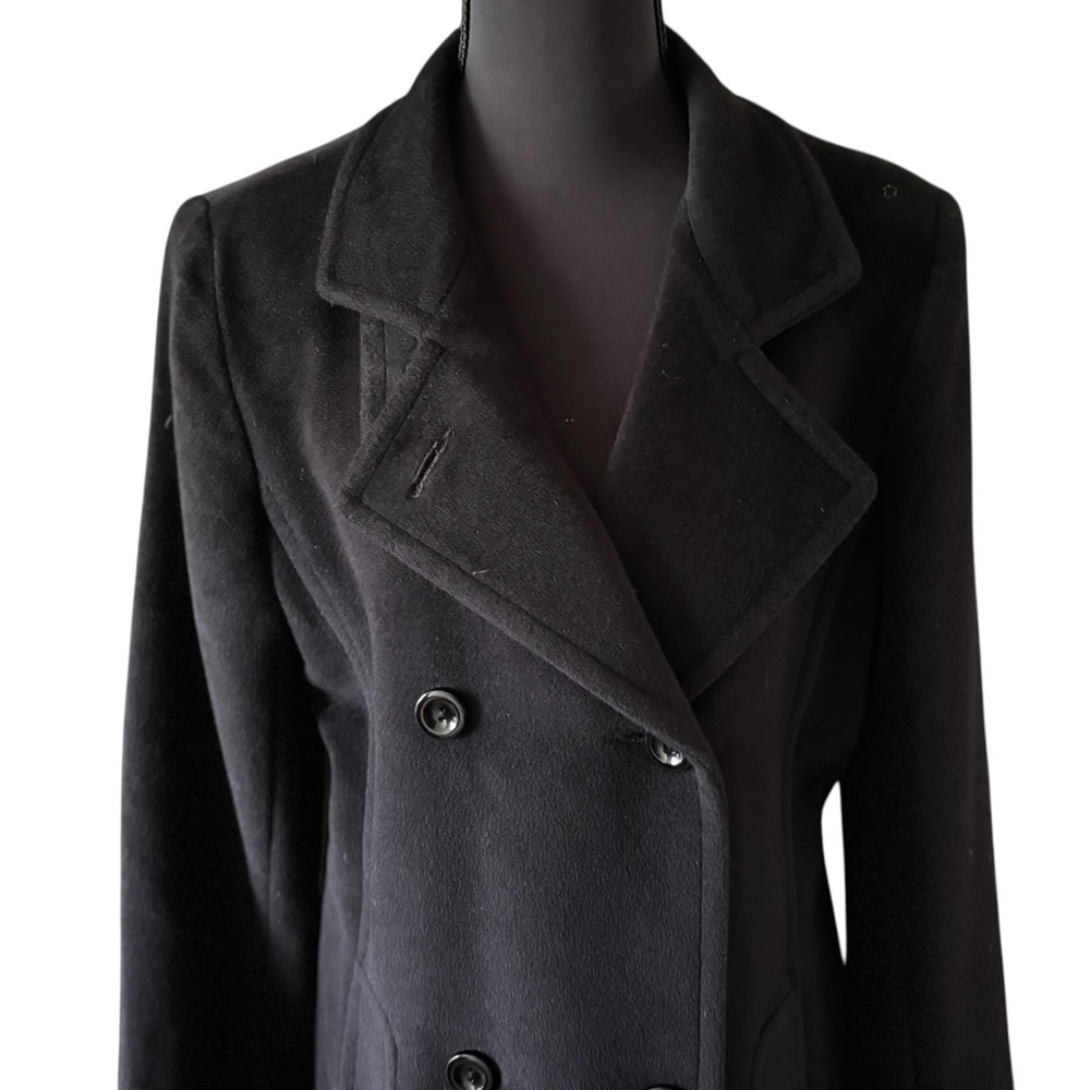 Vintage Marshall Fields Angora Wool Black Double Breasted Long Dress Coat